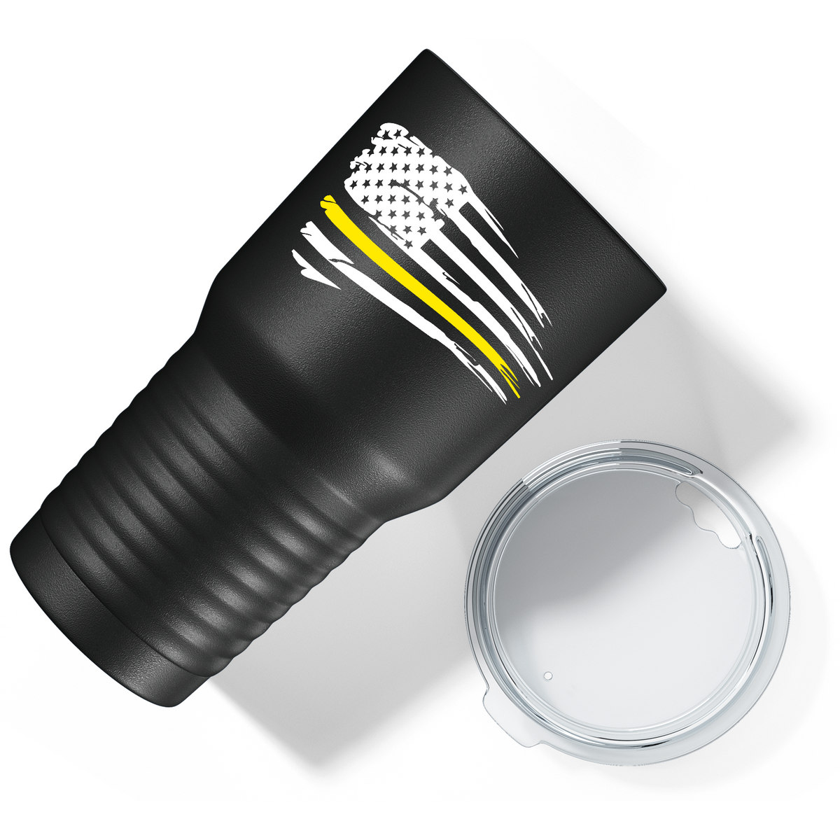 Flying Dispatcher Thin Gold Line Flag on Black 30oz Dispatcher Tumbler