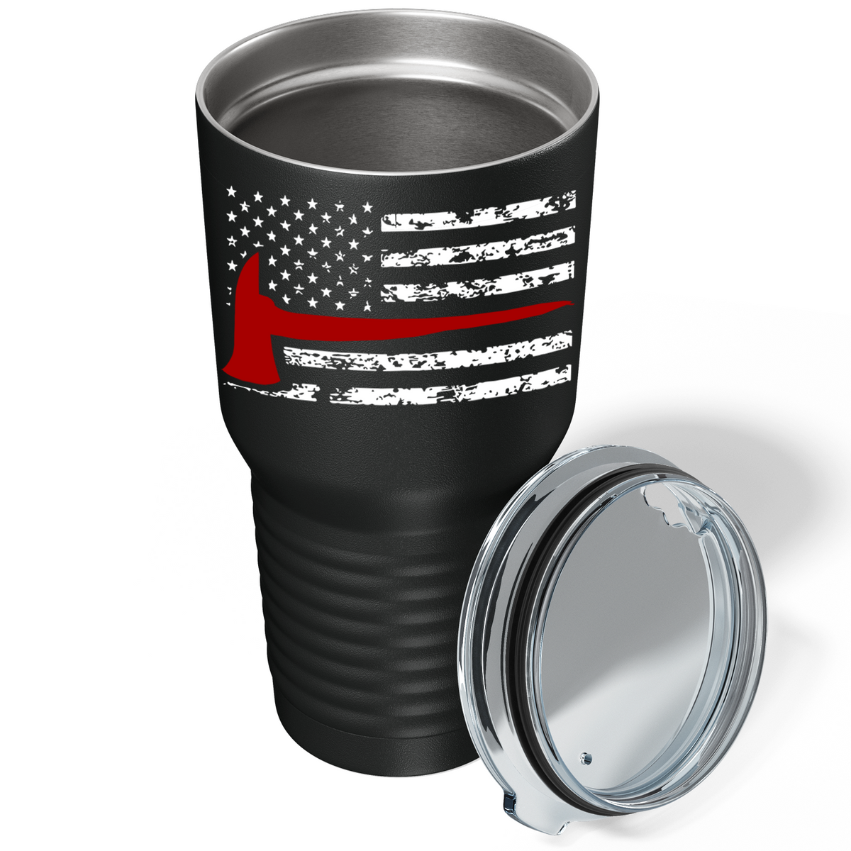 Distressed Thin Red Line Flag with Axe on Black 30 oz Tumbler