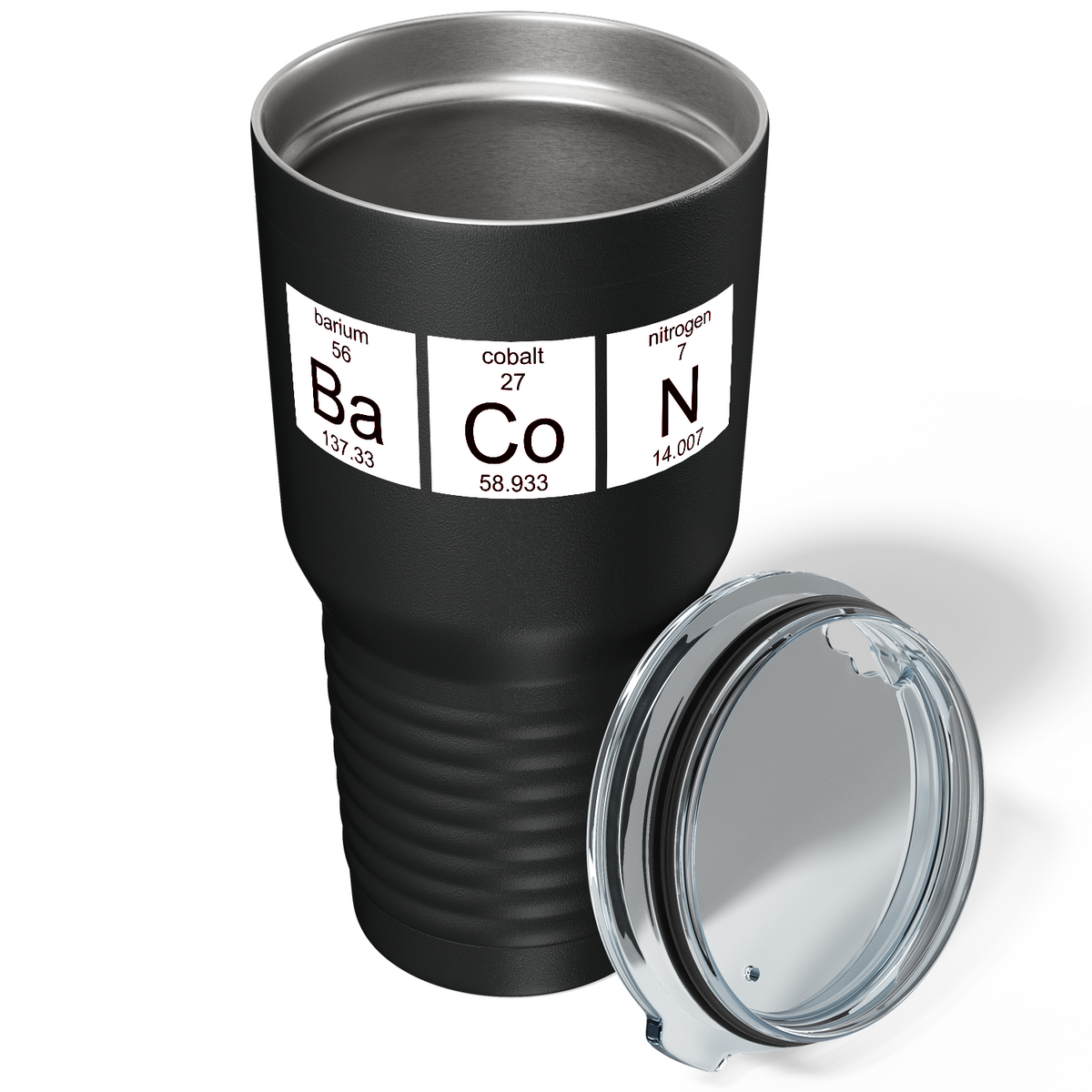 Bacon Periodic Table on Black 30oz Bacon Tumbler