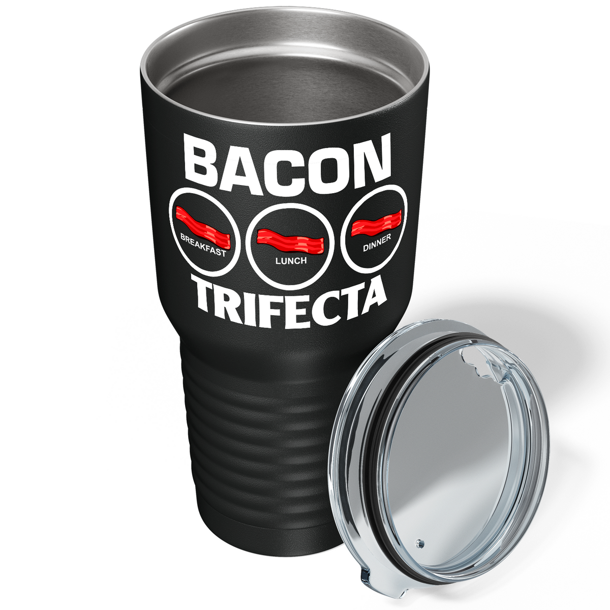 Bacon Trifecta on Black 30oz Bacon Tumbler