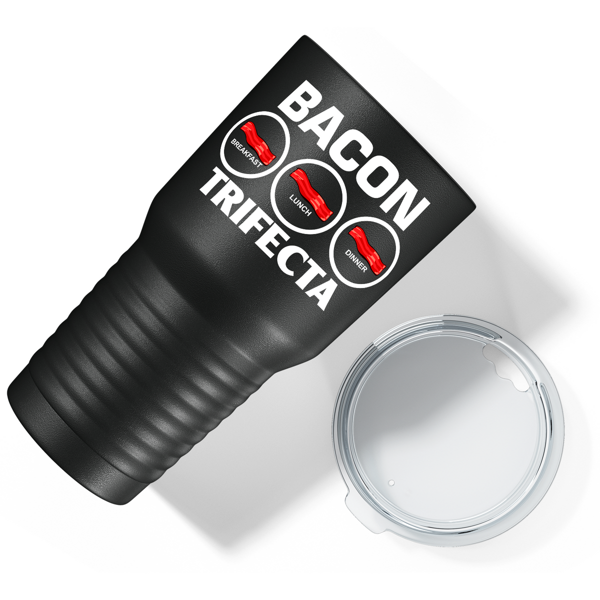 Bacon Trifecta on Black 30oz Bacon Tumbler