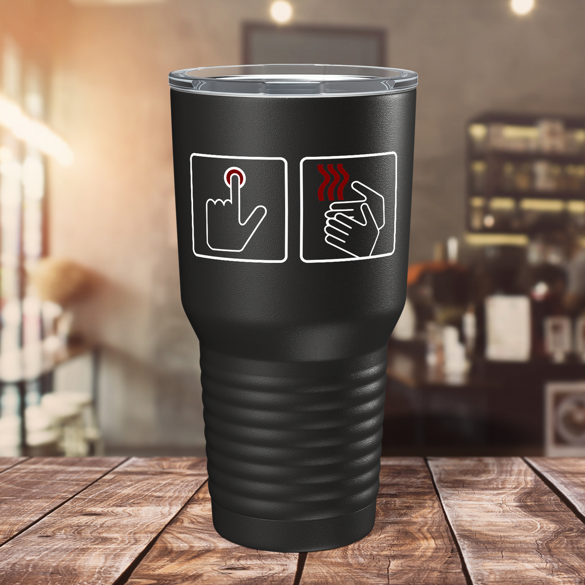 Push Button Receive Bacon on Black 30oz Bacon Tumbler