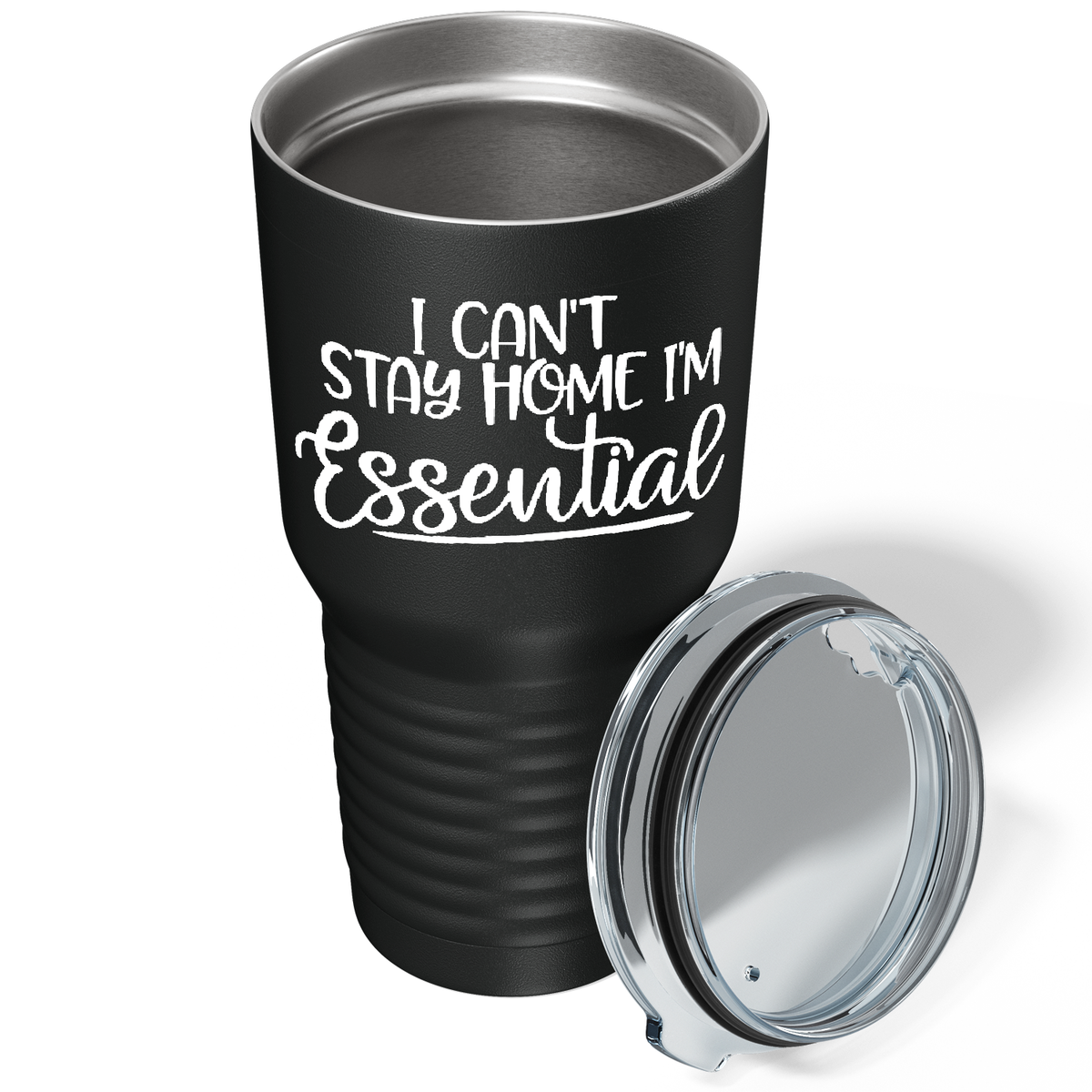 Can't Stay Home Essential on Black 30 oz Stainless Steel Essential Workers Tumbler