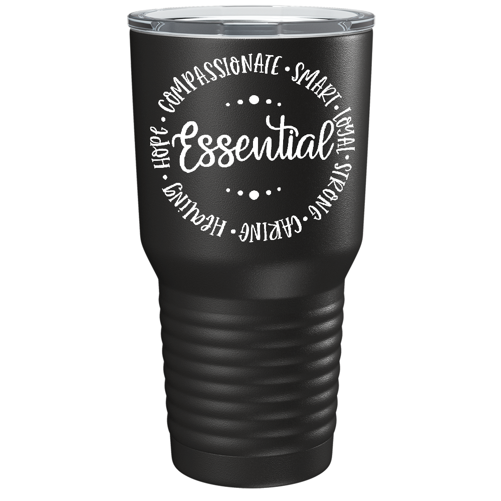 Essential Circle on Black 30 oz Stainless Steel Essential Workers Tumbler