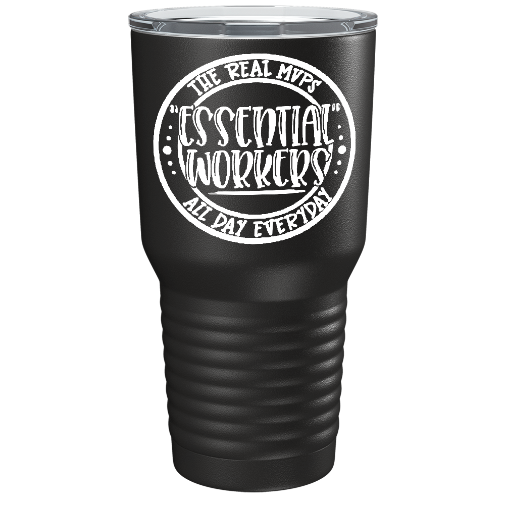 Essential Worker Circle on Black 30 oz Stainless Steel Essential Workers Tumbler