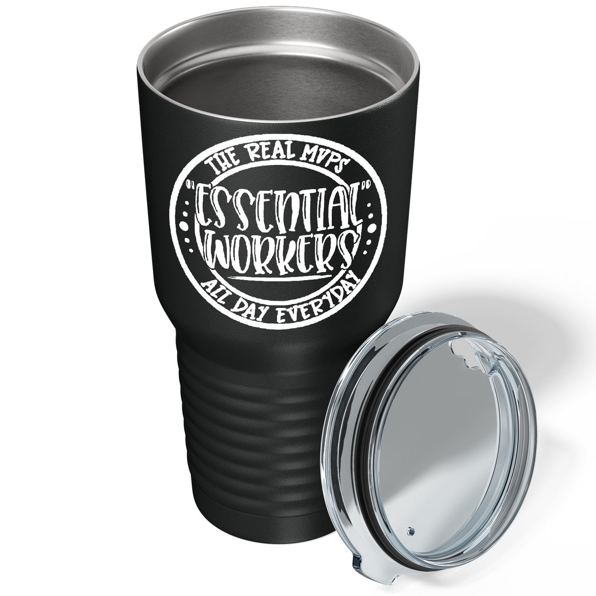 Essential Worker Circle on Black 30 oz Stainless Steel Essential Workers Tumbler