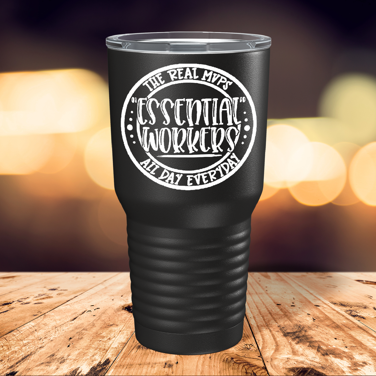 Essential Worker Circle on Black 30 oz Stainless Steel Essential Workers Tumbler