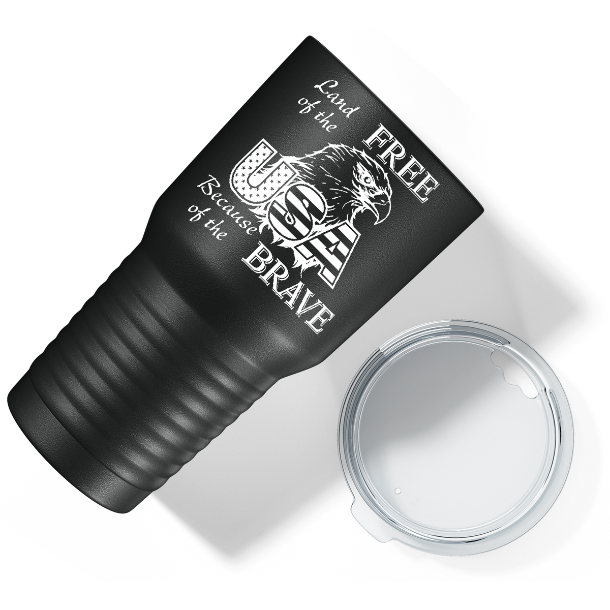 Land of Free Because of the Brave on Black 30 oz Stainless Steel Tumbler