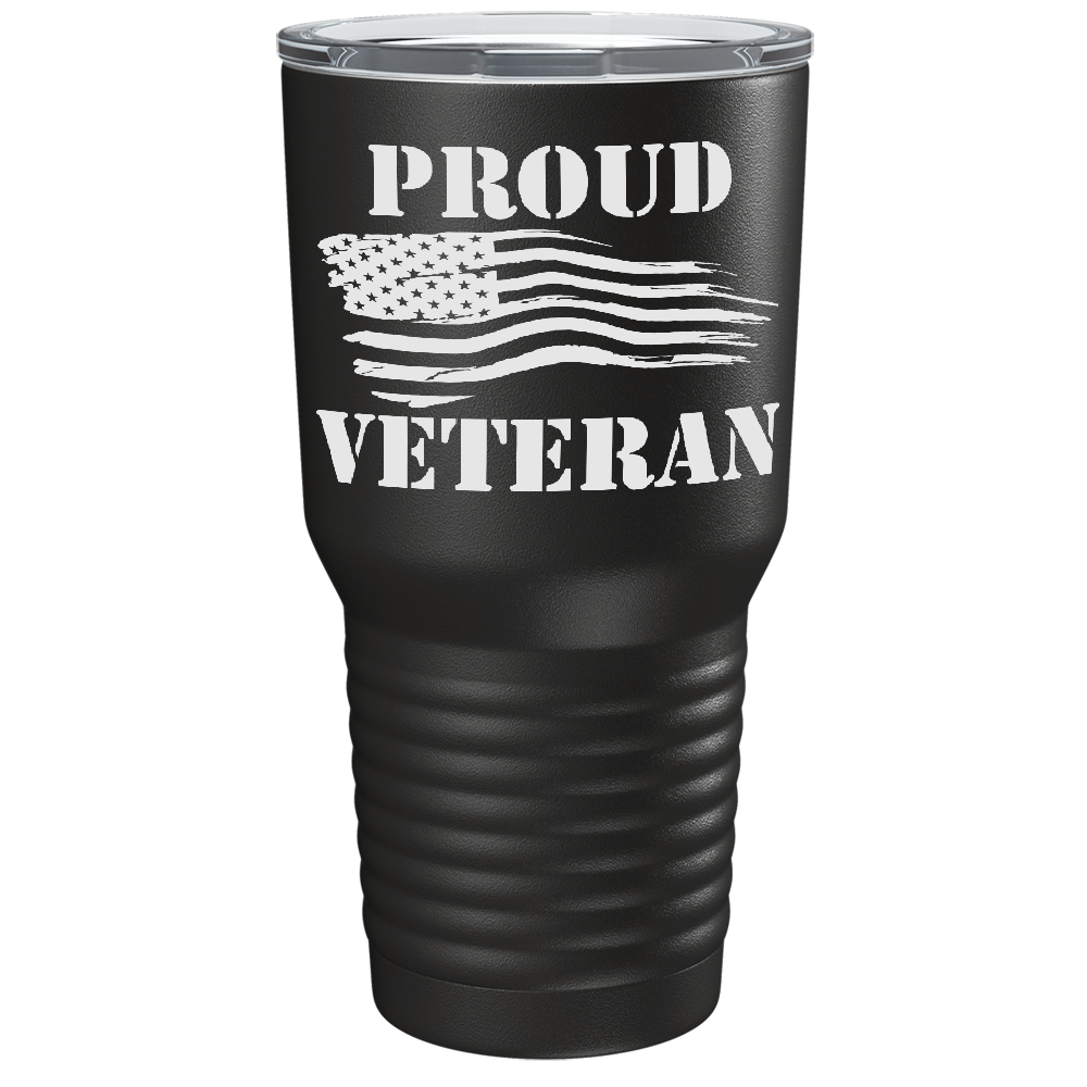Proud Veteran on Black 30 oz Stainless Steel Tumbler
