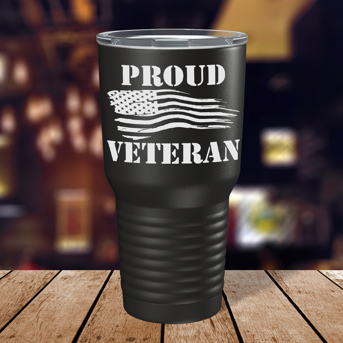 Proud Veteran on Black 30 oz Stainless Steel Tumbler