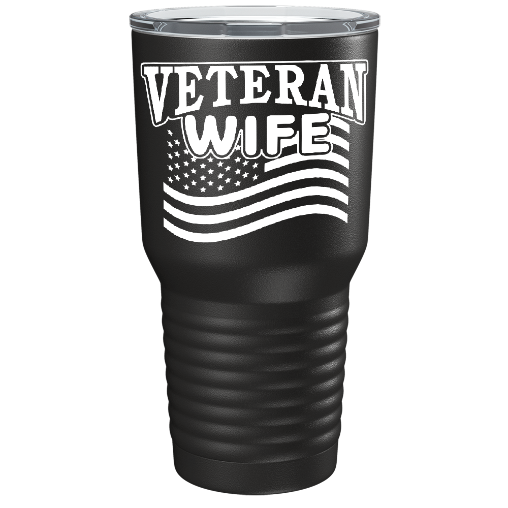 Veteran Wife on Black 30 oz Stainless Steel Tumbler