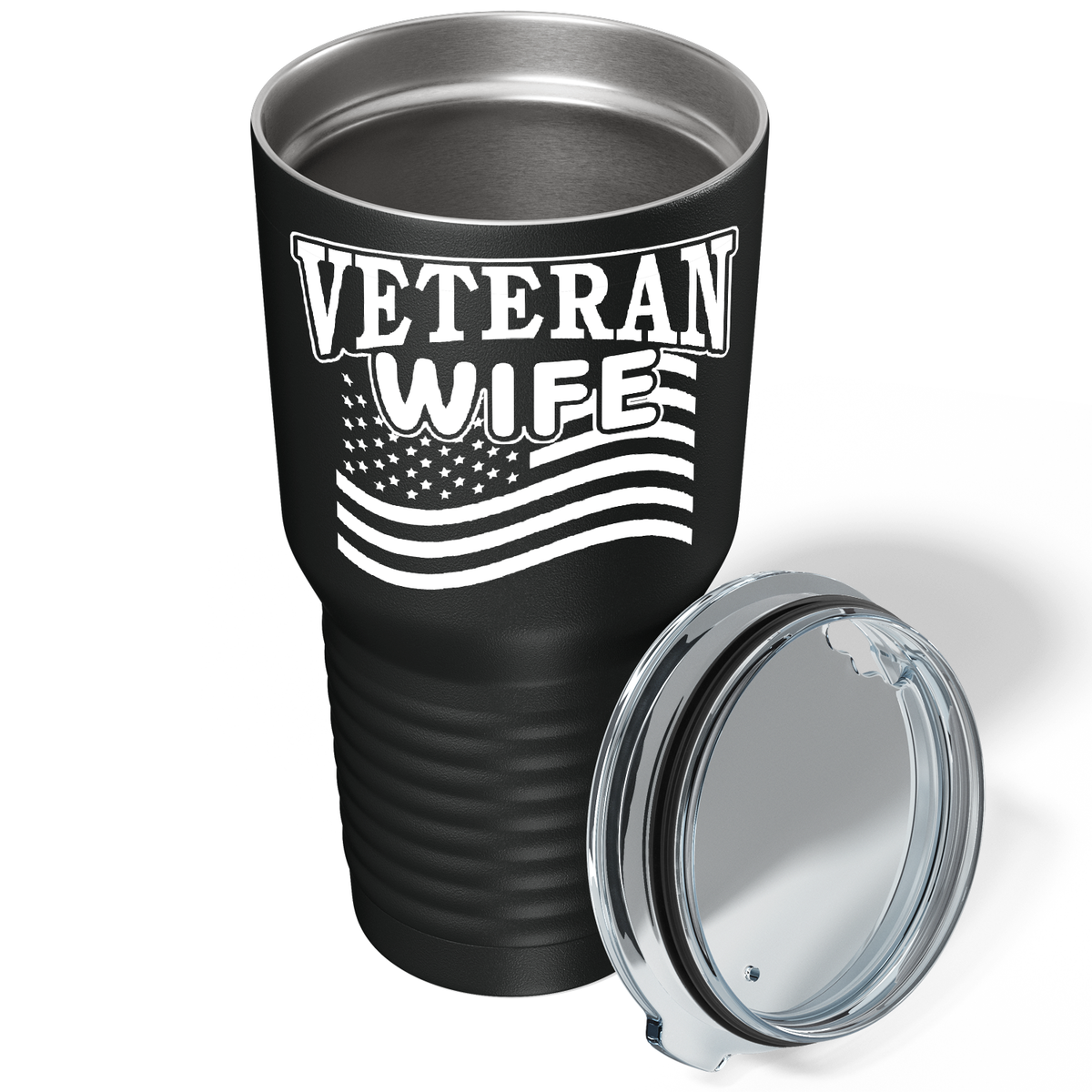 Veteran Wife on Black 30 oz Stainless Steel Tumbler