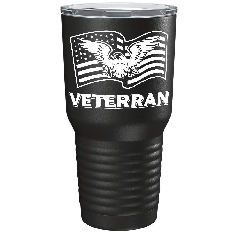 American Eagle on Flag on Black 30 oz Stainless Steel Tumbler
