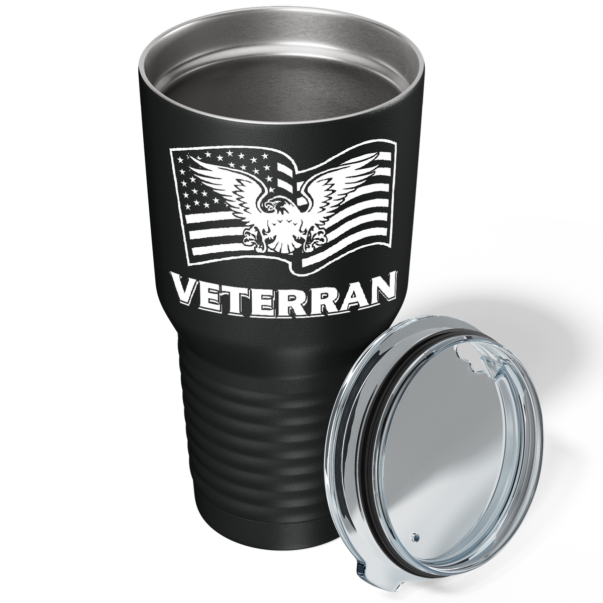 American Eagle on Flag on Black 30 oz Stainless Steel Tumbler
