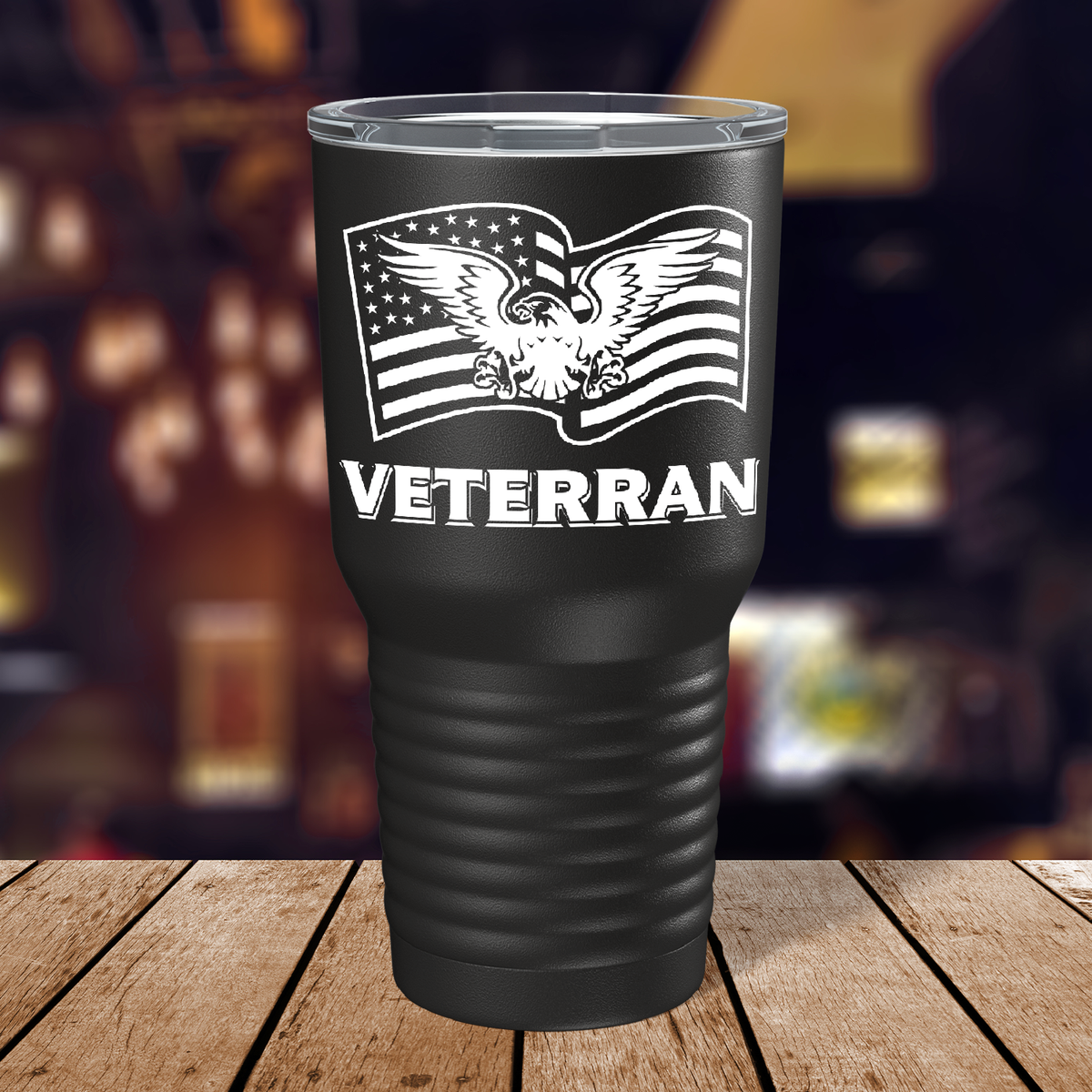 American Eagle on Flag on Black 30 oz Stainless Steel Tumbler