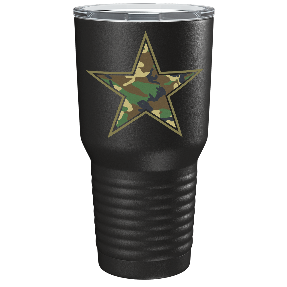Camo Print Star on Black 30 oz Stainless Steel Tumbler