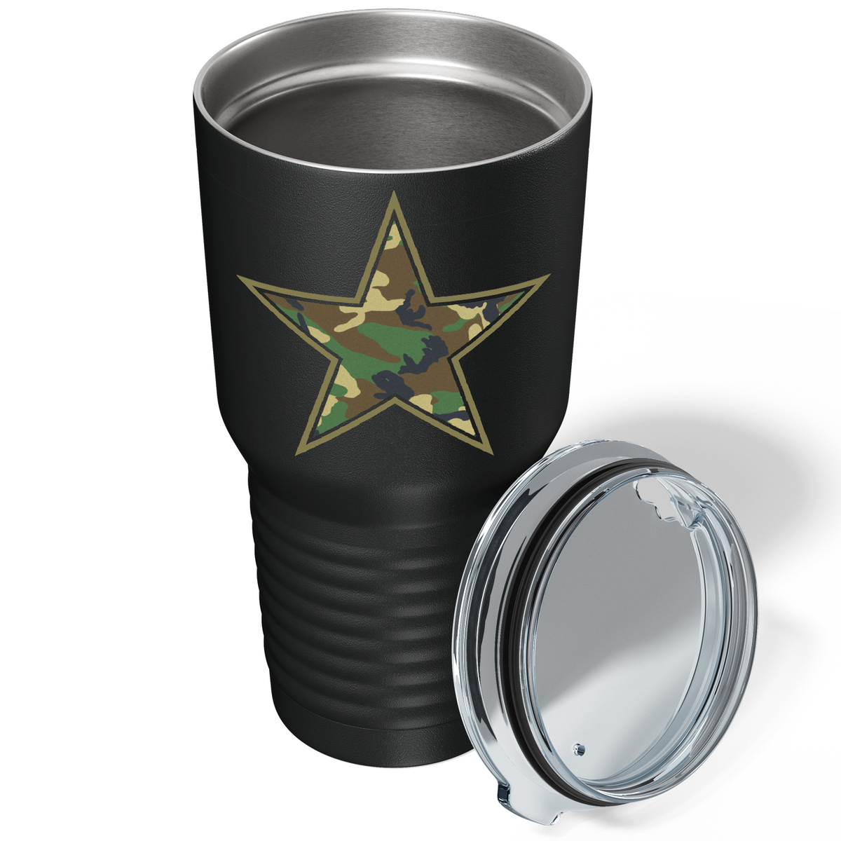 Camo Print Star on Black 30 oz Stainless Steel Tumbler
