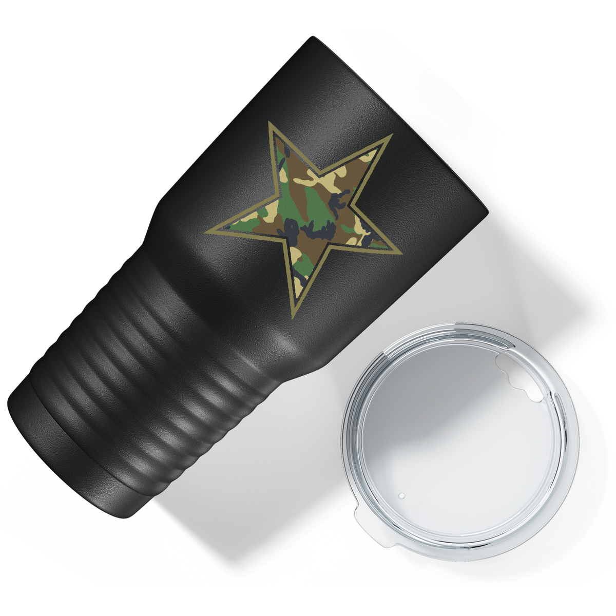 Camo Print Star on Black 30 oz Stainless Steel Tumbler