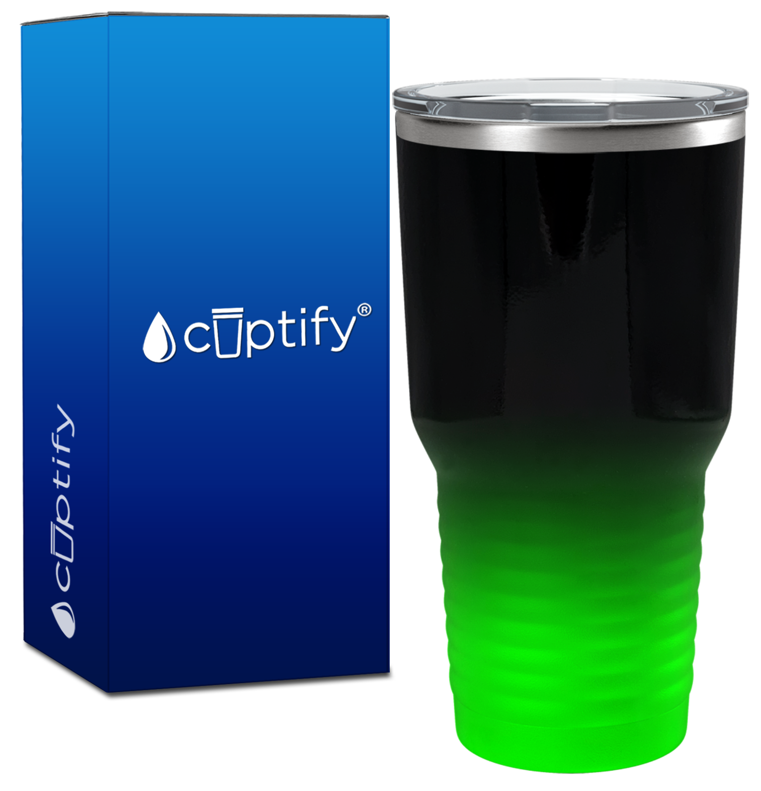 Custom Laser Engraved 30oz Black Neon Green Ombre Stainless Steel Tumbler