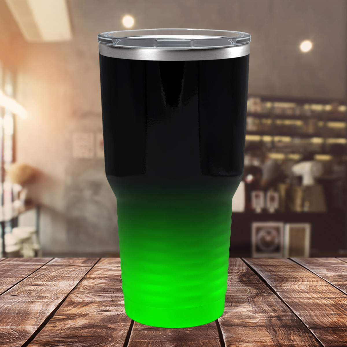 Custom Laser Engraved 30oz Black Neon Green Ombre Stainless Steel Tumbler