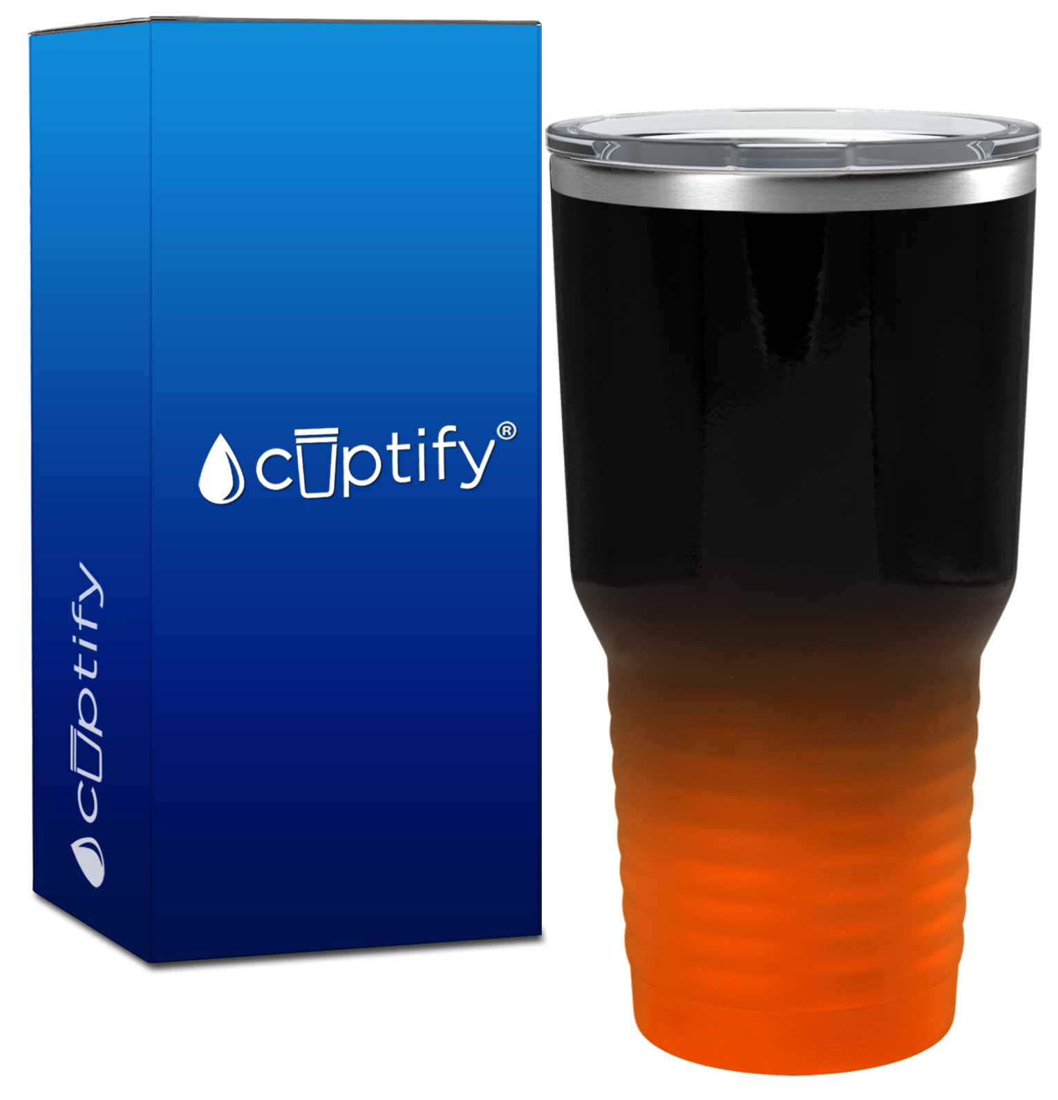 Custom Laser Engraved 30oz Black Orange Ombre Stainless Steel Tumbler