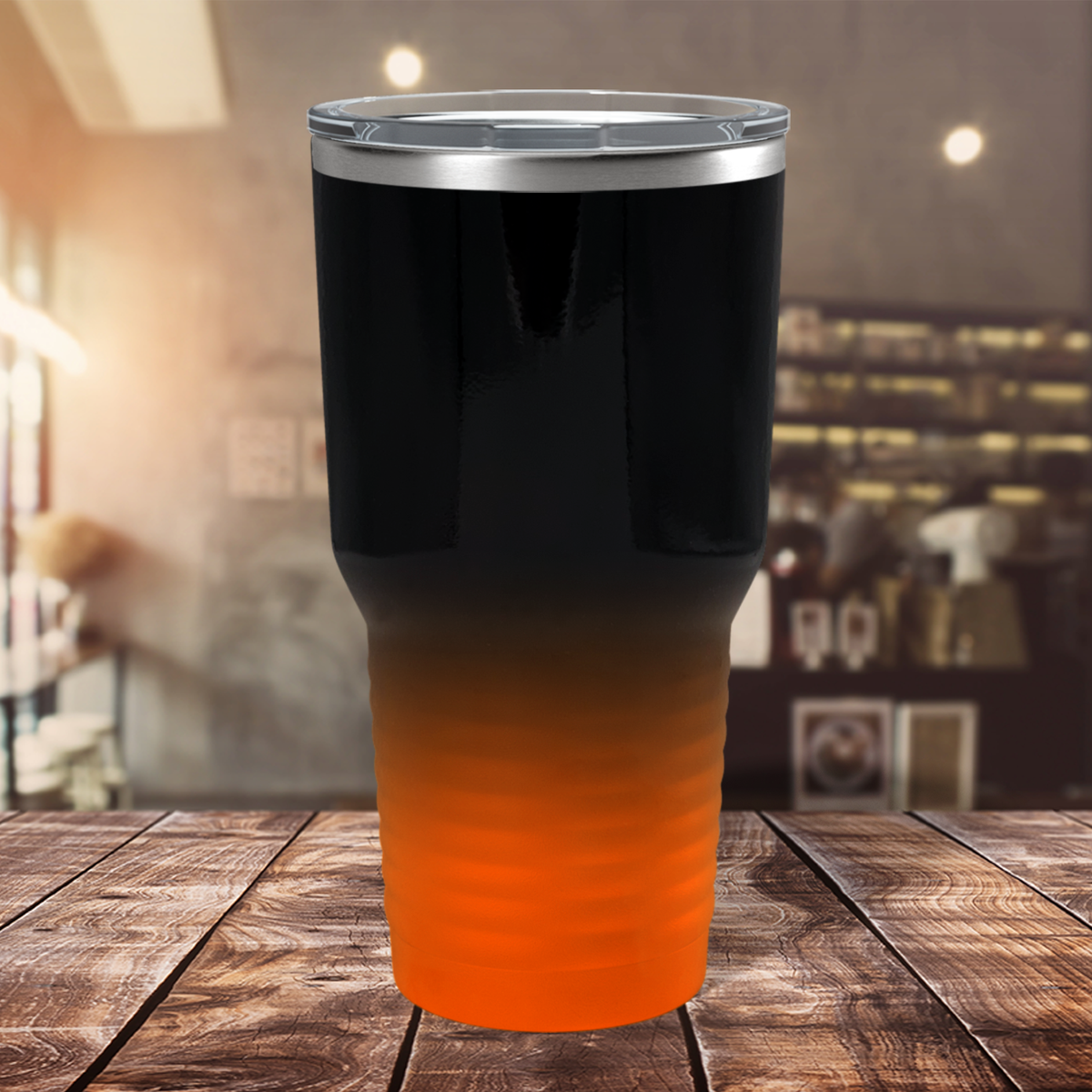 Custom Laser Engraved 30oz Black Orange Ombre Stainless Steel Tumbler