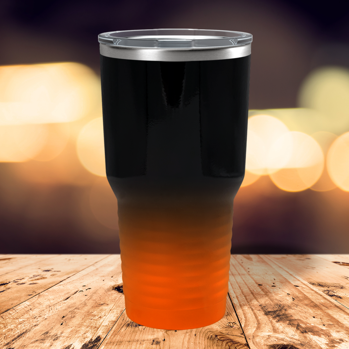 Custom Laser Engraved 30oz Black Orange Ombre Stainless Steel Tumbler