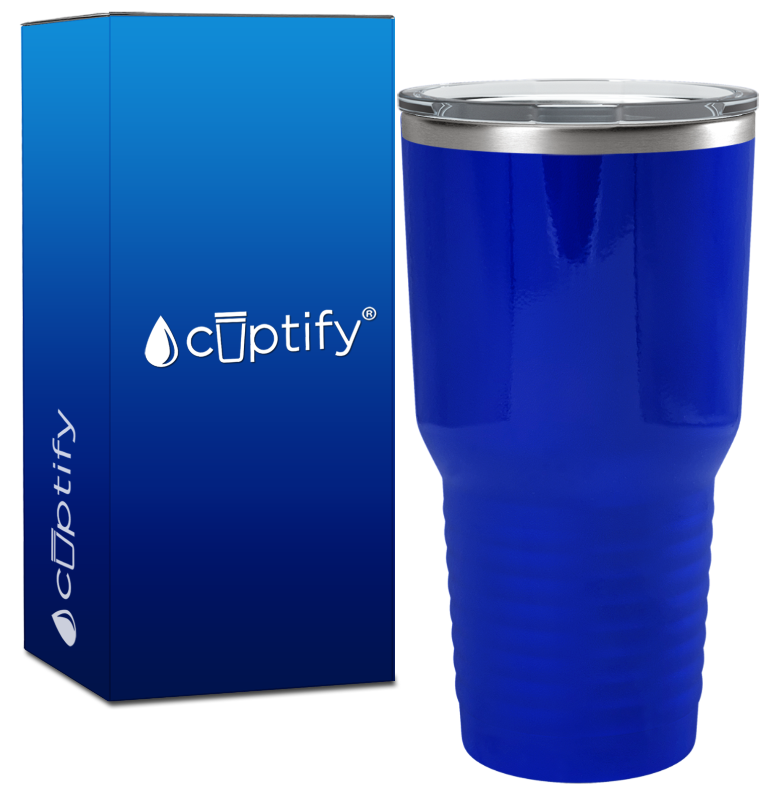 Custom Laser Engraved 30oz Blue Gloss Stainless Steel Tumbler