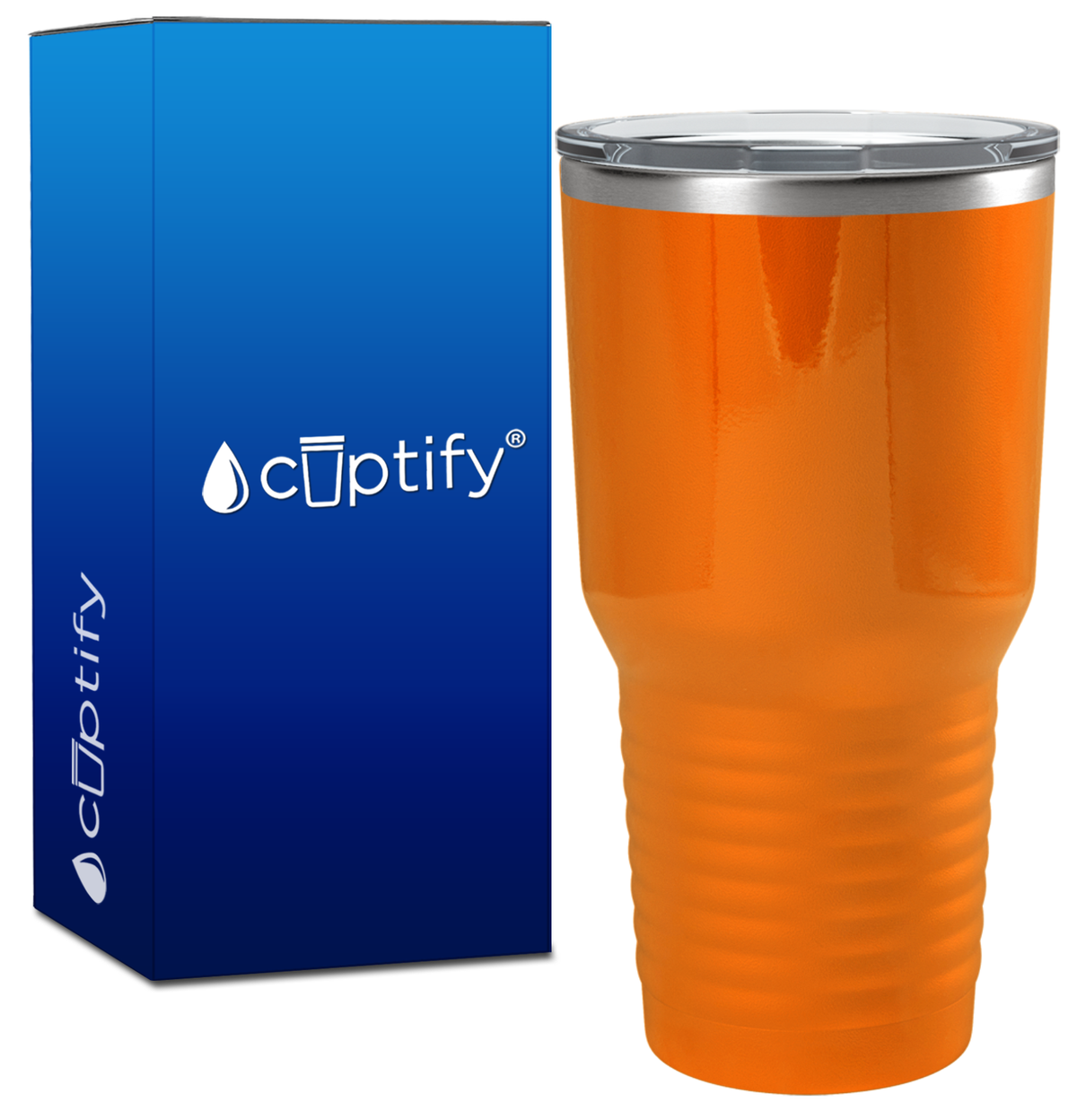 Custom Laser Engraved 30oz Orange Bright Gloss Stainless Steel Tumbler