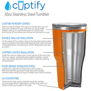 Custom Laser Engraved 30oz Orange Bright Gloss Stainless Steel Tumbler