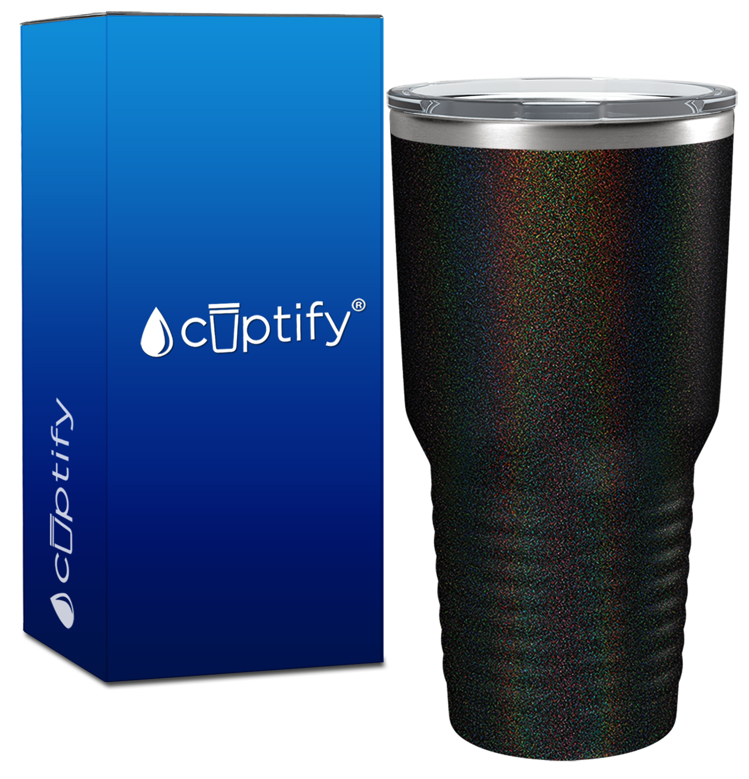 Custom Laser Engraved 30oz Black Glitter Stainless Steel Tumbler