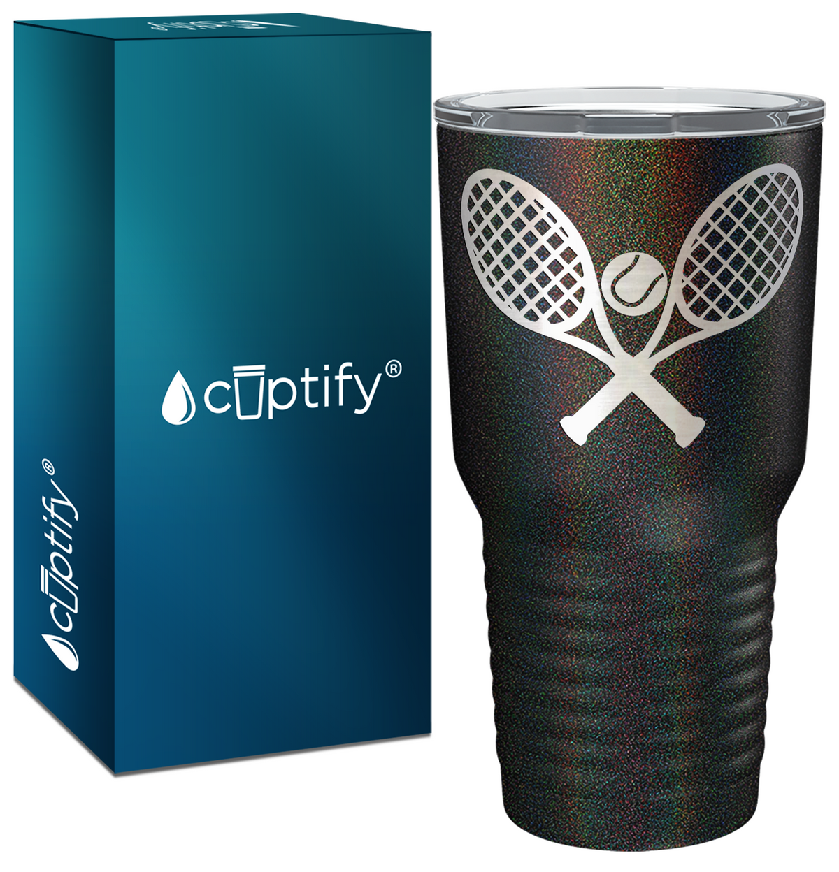 Tennis Rackets and Ball Laser Engraved on Stainless Steel Tennis Tumbler