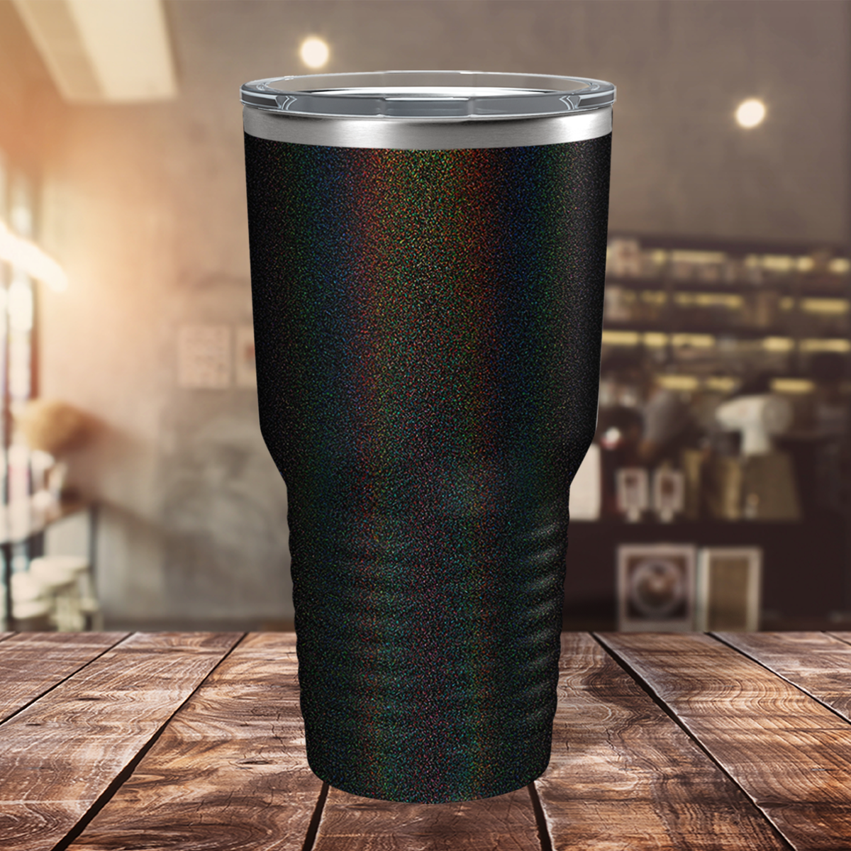Custom Laser Engraved 30oz Black Glitter Stainless Steel Tumbler