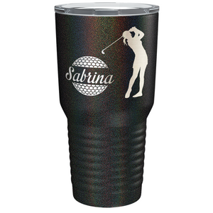 Personalized Female Golfer Laser Engraved on Stainless Steel Golf Tumbler