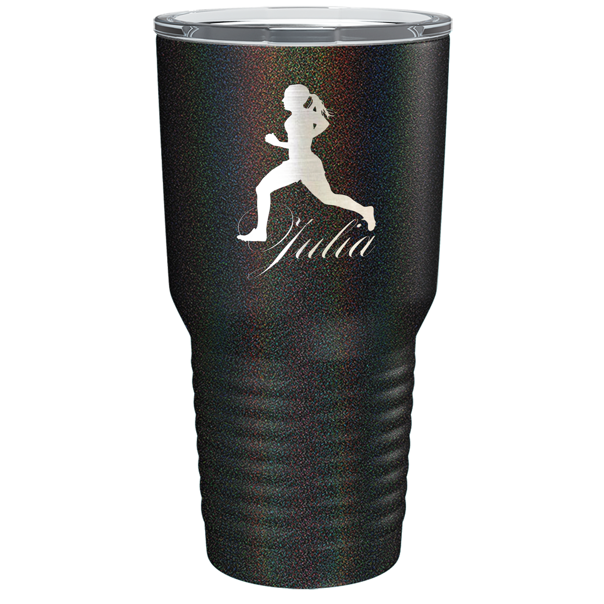 Personalized Running Women Silhouette Laser Engraved on Stainless Steel Cross Country Tumbler