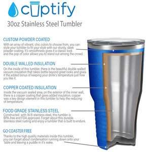 Custom Laser Engraved 30oz Blue Glitter Stainless Steel Tumbler