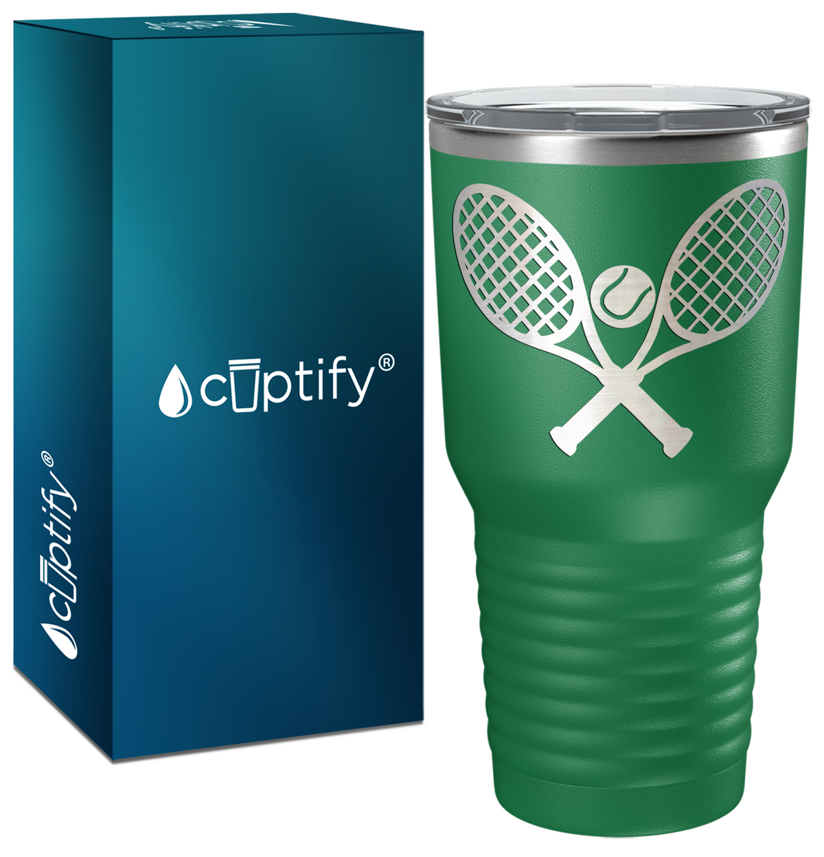 Tennis Rackets and Ball Laser Engraved on Stainless Steel Tennis Tumbler