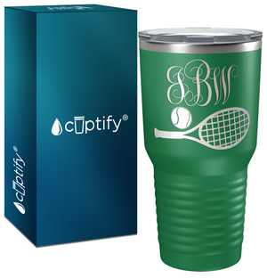 Personalized Monogrammed Tennis Ball and Racket Laser Engraved on Stainless Steel Tennis Tumbler