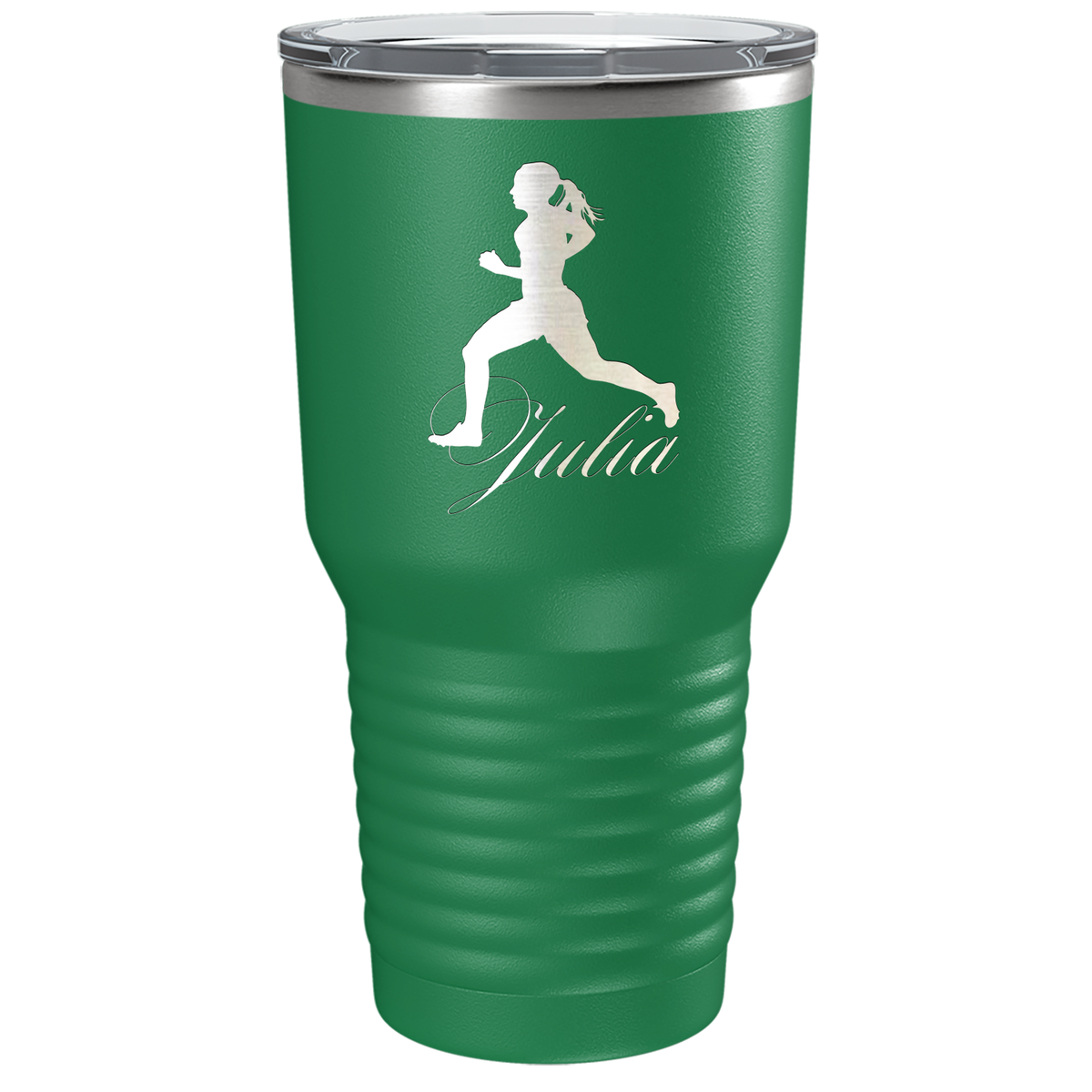 Personalized Running Women Silhouette Laser Engraved on Stainless Steel Cross Country Tumbler