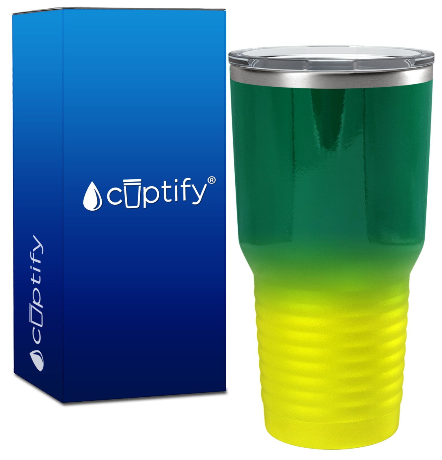 Custom Laser Engraved 30oz Green Yellow Ombre Stainless Steel Tumbler
