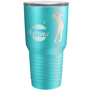 Personalized Female Golfer Laser Engraved on Stainless Steel Golf Tumbler