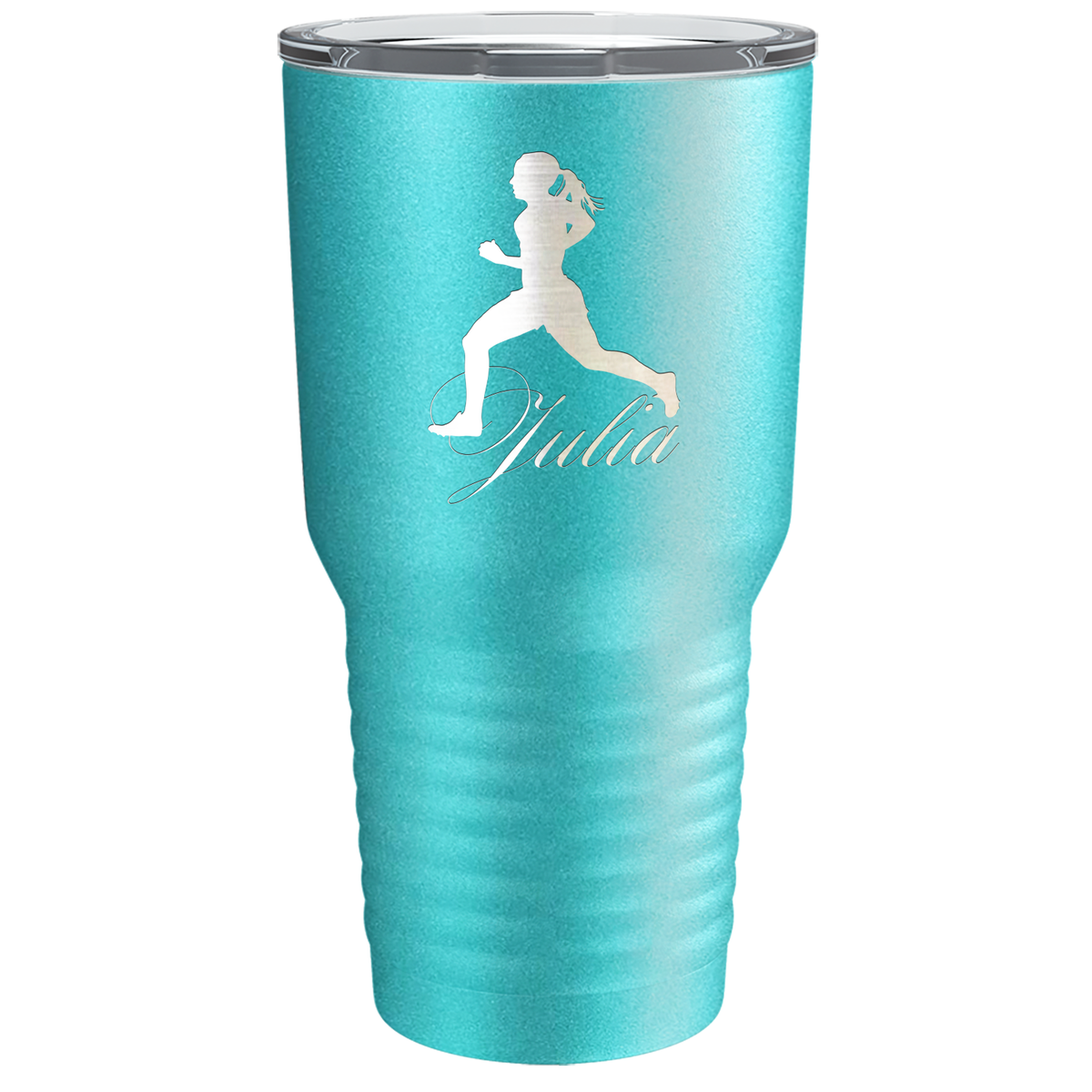 Personalized Running Women Silhouette Laser Engraved on Stainless Steel Cross Country Tumbler