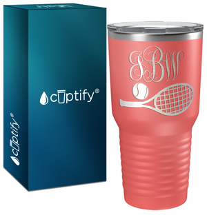 Personalized Monogrammed Tennis Ball and Racket Laser Engraved on Stainless Steel Tennis Tumbler