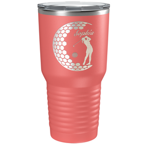 Personalized Women Golfer Laser Engraved on Stainless Steel Golf Tumbler