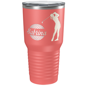 Personalized Female Golfer Laser Engraved on Stainless Steel Golf Tumbler