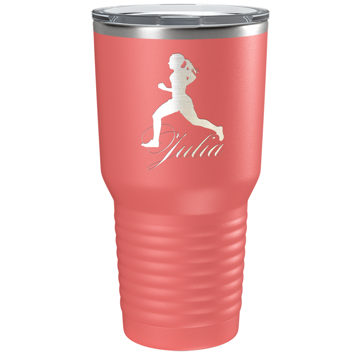 Personalized Running Women Silhouette Laser Engraved on Stainless Steel Cross Country Tumbler