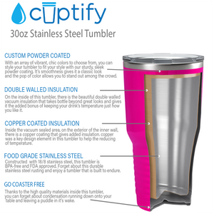 Custom Laser Engraved 30oz Pink Gloss Stainless Steel Tumbler