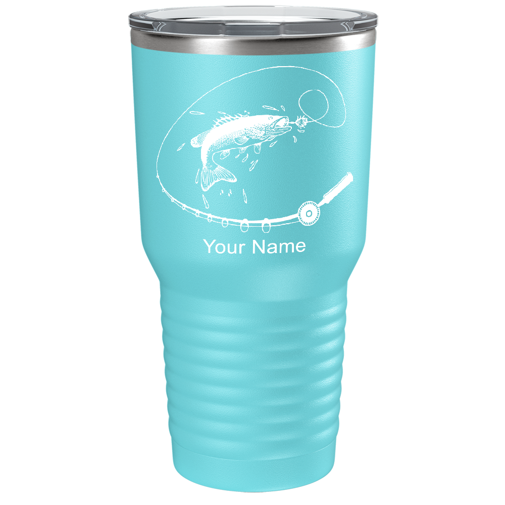 Fishing Poll with Fish on Stainless Steel Fishing Tumbler