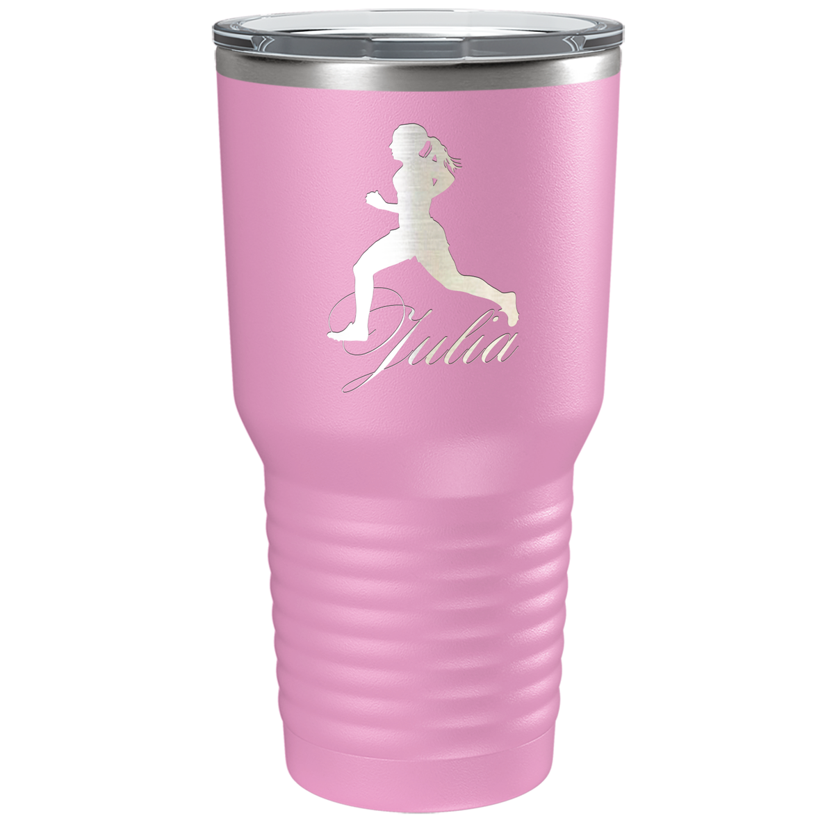 Personalized Running Women Silhouette Laser Engraved on Stainless Steel Cross Country Tumbler