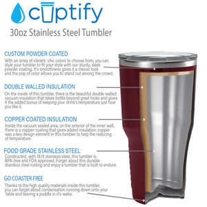 Maroon Gloss 30oz Stainless Steel Tumbler